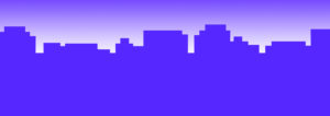 Purple city skyline silhouette against gradient sky